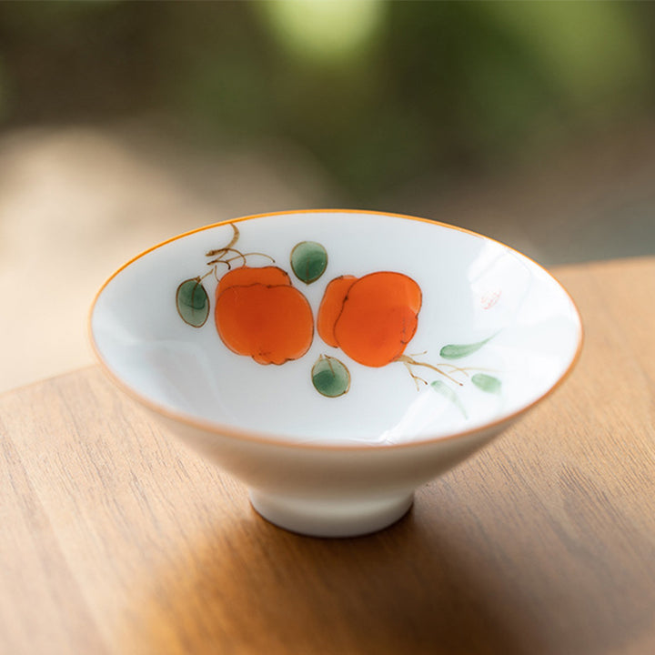 Buddha Stones Mandala Flower Koi Fish Lotus Bird Persimmons Teacup Kung Fu Tea Cup 50ml - Persimmons 8.3cm*3.3cm*50ml - image 13