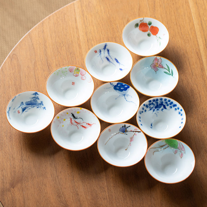 Buddha Stones Mandala Flower Koi Fish Lotus Bird Persimmons Teacup Kung Fu Tea Cup 50ml - image 1