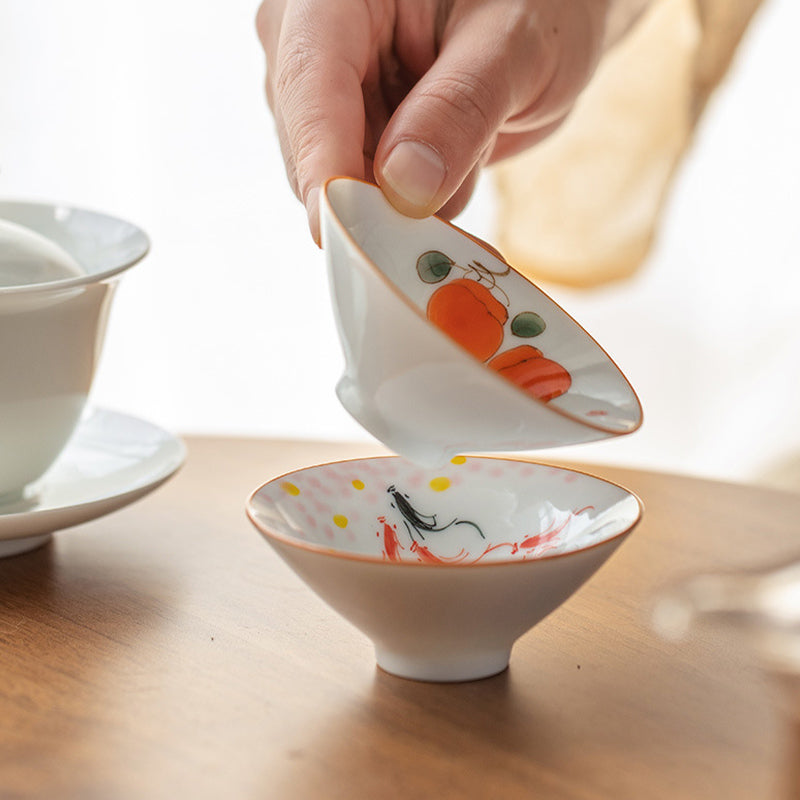 Buddha Stones Mandala Flower Koi Fish Lotus Bird Persimmons Teacup Kung Fu Tea Cup 50ml - image 14