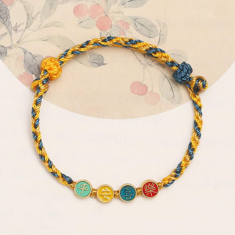 Buddha Stones Handmade Dunhuang Color Thread Peace And Joy Protection Braid String Bracelet - Yellow Blue Rope(Wrist Circumference 14-18cm) - image 9