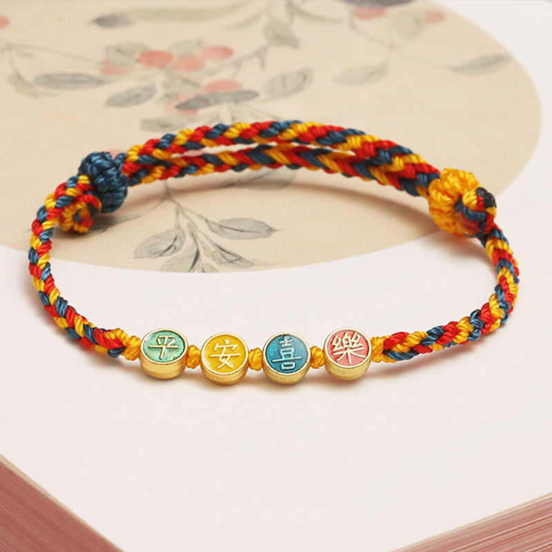 Buddha Stones Handmade Dunhuang Color Thread Peace And Joy Protection Braid String Bracelet - image 2