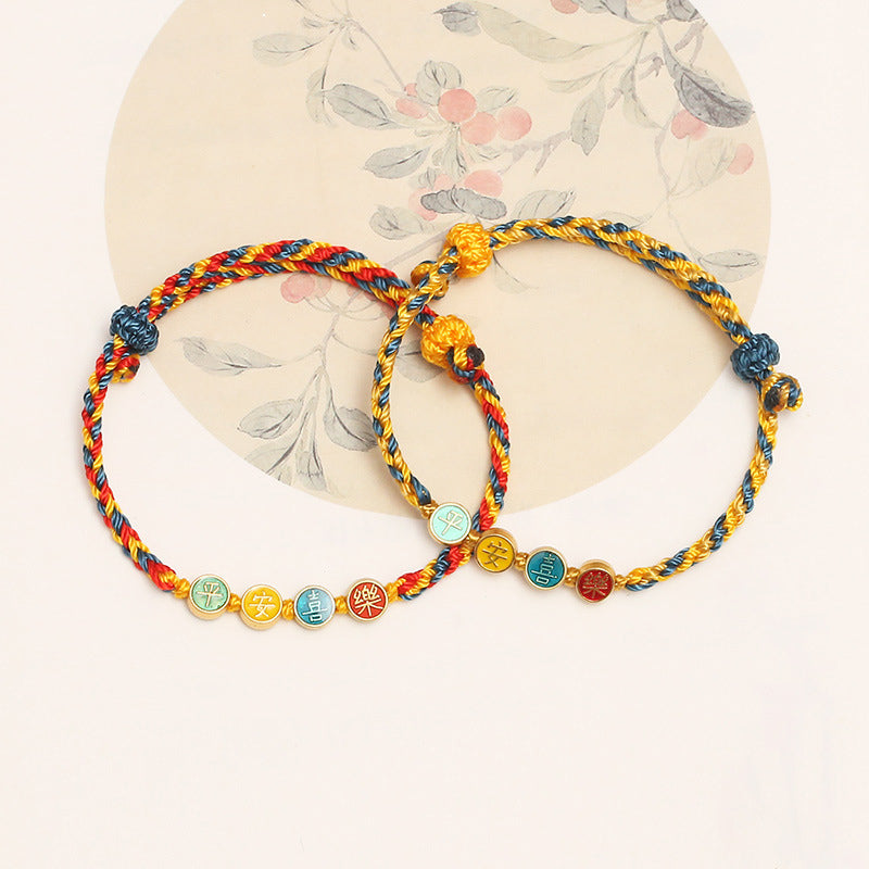 Buddha Stones Handmade Dunhuang Color Thread Peace And Joy Protection Braid String Bracelet - image 1