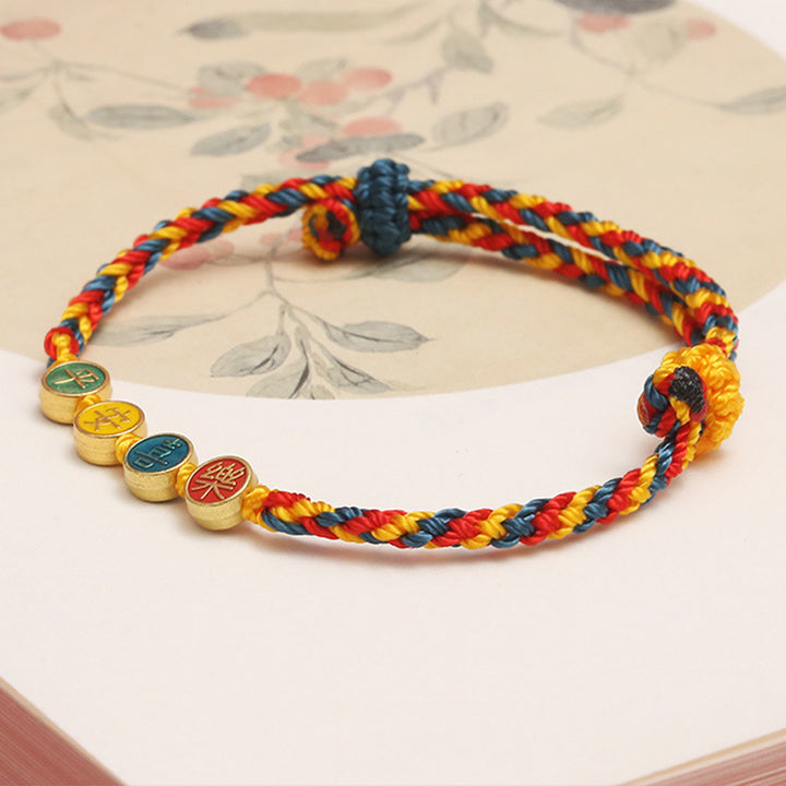 Buddha Stones Handmade Dunhuang Color Thread Peace And Joy Protection Braid String Bracelet - image 3