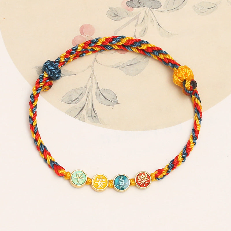 Buddha Stones Handmade Dunhuang Color Thread Peace And Joy Protection Braid String Bracelet - image 5