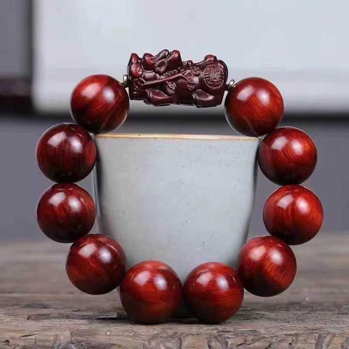 Buddha Stones Small Leaf Red Sandalwood PiXiu Protection Bracelet - image 3