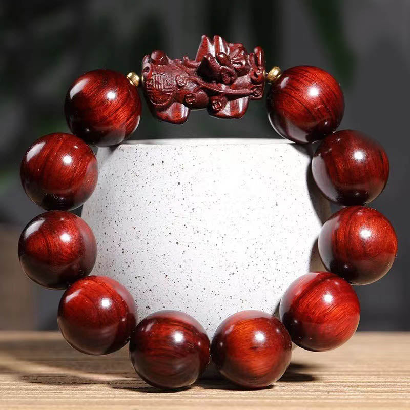 Buddha Stones Small Leaf Red Sandalwood PiXiu Protection Bracelet - Small Leaf Red Sandalwood(Wrist Circumference 15-22cm) - image 0