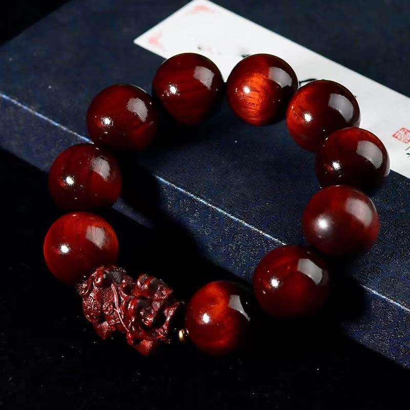 Buddha Stones Small Leaf Red Sandalwood PiXiu Protection Bracelet - image 4