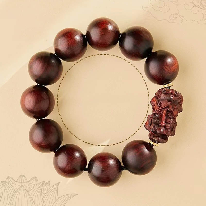 Buddha Stones Small Leaf Red Sandalwood PiXiu Protection Bracelet - image 2