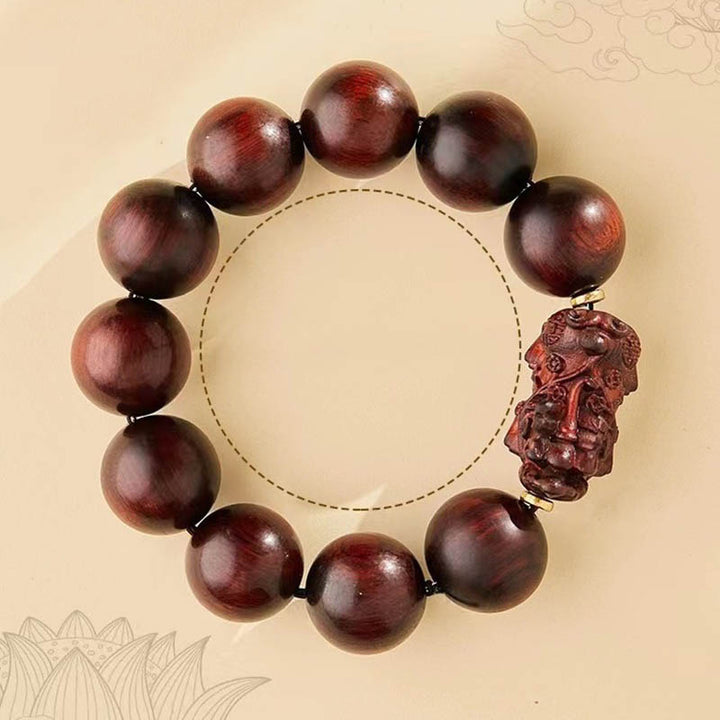 Buddha Stones Small Leaf Red Sandalwood PiXiu Protection Bracelet - image 2