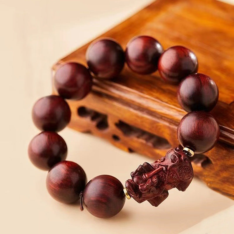 Buddha Stones Small Leaf Red Sandalwood PiXiu Protection Bracelet - image 1