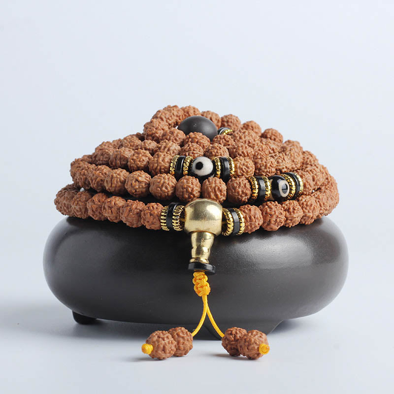 Buddha Stones 108 Mala Beads Rudraksha Bodhi Seed Dzi Bead Luck Wealth Bracelet - 8mm*108 Bodhi Seed - image 0