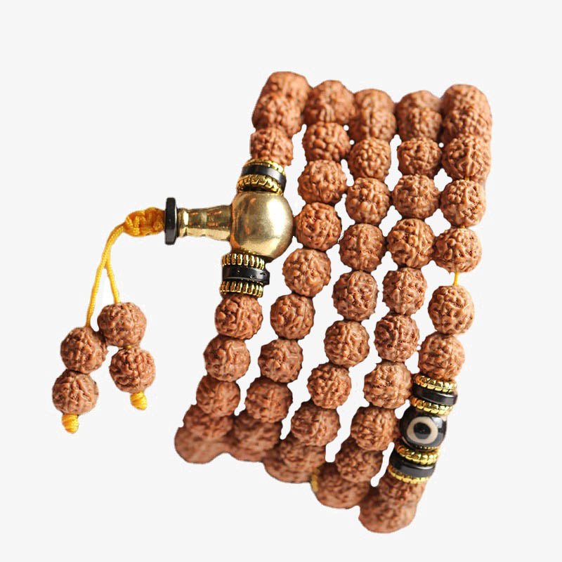 Buddha Stones 108 Mala Beads Rudraksha Bodhi Seed Dzi Bead Luck Wealth Bracelet - image 10