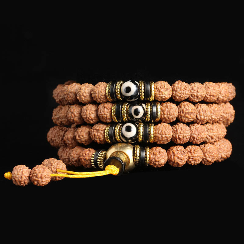 Buddha Stones 108 Mala Beads Rudraksha Bodhi Seed Dzi Bead Luck Wealth Bracelet - image 9