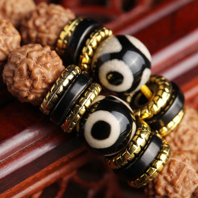 Buddha Stones 108 Mala Beads Rudraksha Bodhi Seed Dzi Bead Luck Wealth Bracelet - image 2