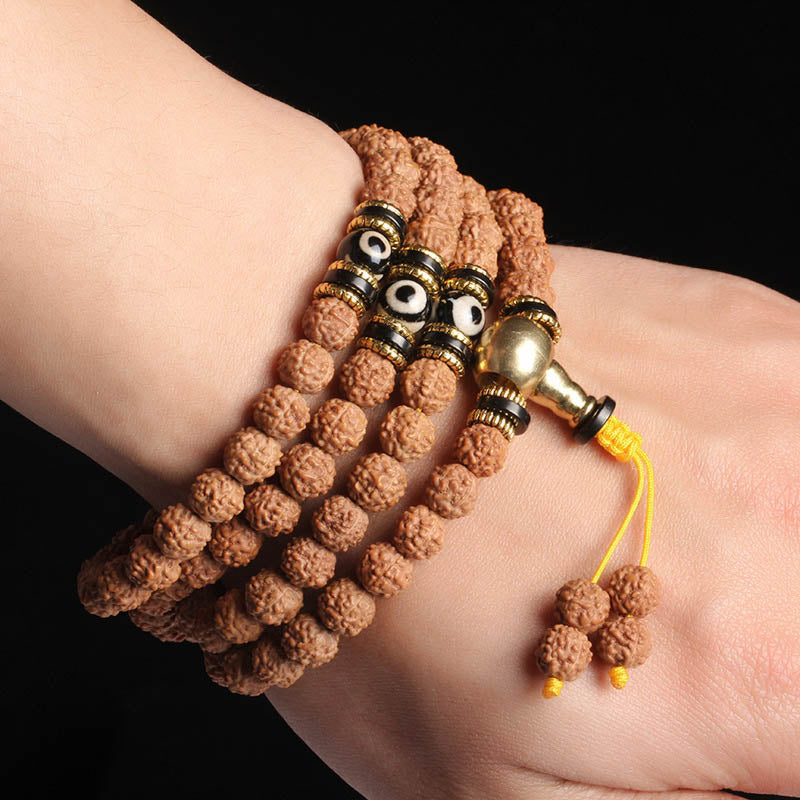 Buddha Stones 108 Mala Beads Rudraksha Bodhi Seed Dzi Bead Luck Wealth Bracelet - image 5