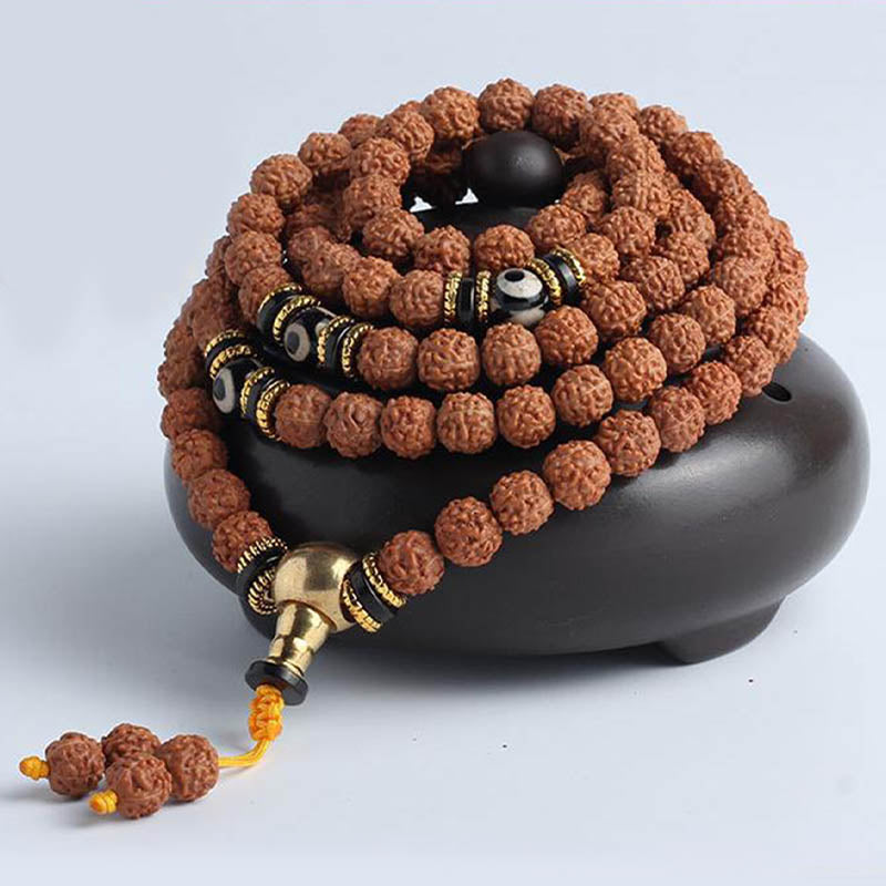 Buddha Stones 108 Mala Beads Rudraksha Bodhi Seed Dzi Bead Luck Wealth Bracelet - image 8