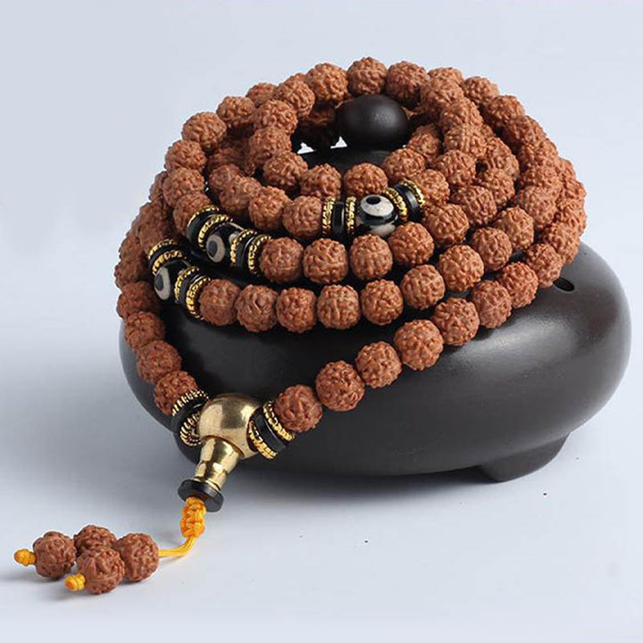 Buddha Stones 108 Mala Beads Rudraksha Bodhi Seed Dzi Bead Luck Wealth Bracelet - image 8