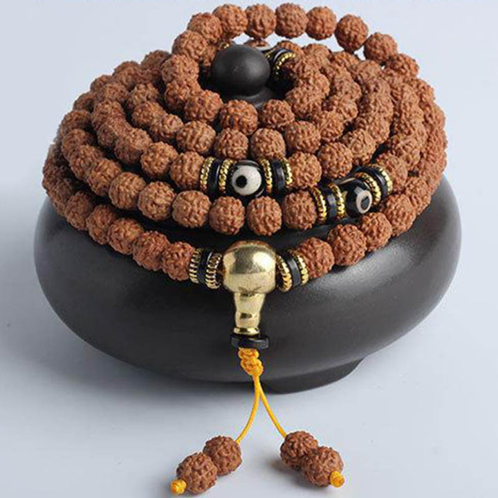 Buddha Stones 108 Mala Beads Rudraksha Bodhi Seed Dzi Bead Luck Wealth Bracelet - image 7