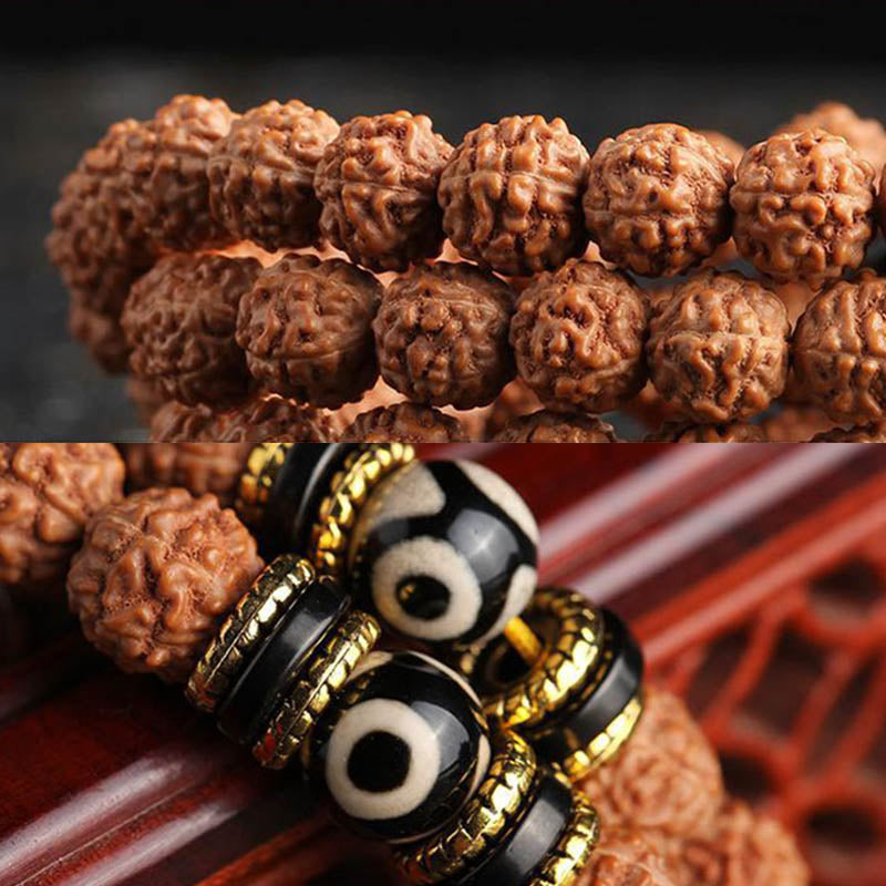 Buddha Stones 108 Mala Beads Rudraksha Bodhi Seed Dzi Bead Luck Wealth Bracelet - image 4