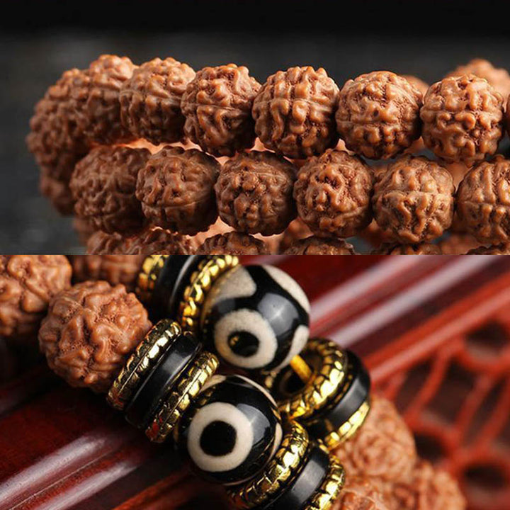 Buddha Stones 108 Mala Beads Rudraksha Bodhi Seed Dzi Bead Luck Wealth Bracelet - image 4