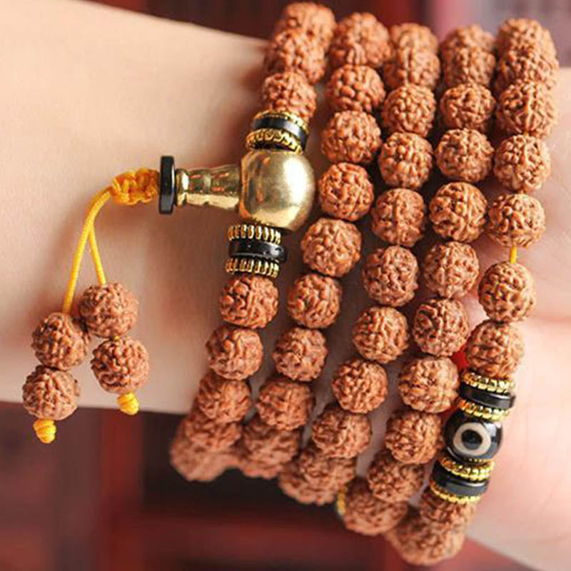Buddha Stones 108 Mala Beads Rudraksha Bodhi Seed Dzi Bead Luck Wealth Bracelet - image 6