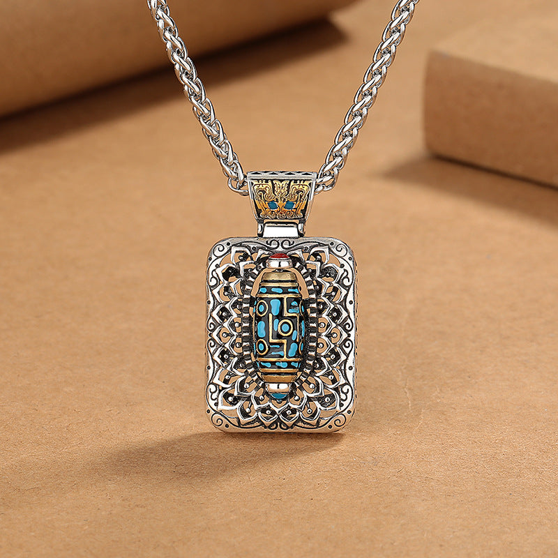 Buddha Stones Nine-Eye Dzi Bead Design Copper Healing Rotatable Necklace Pendant - Nine-Eye Dzi Bead Design - image 0
