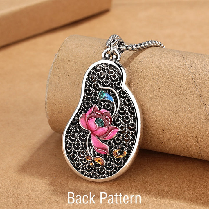 Buddha Stones Avalokitesvara Lotus Design Copper Wealth Necklace Pendant - image 1