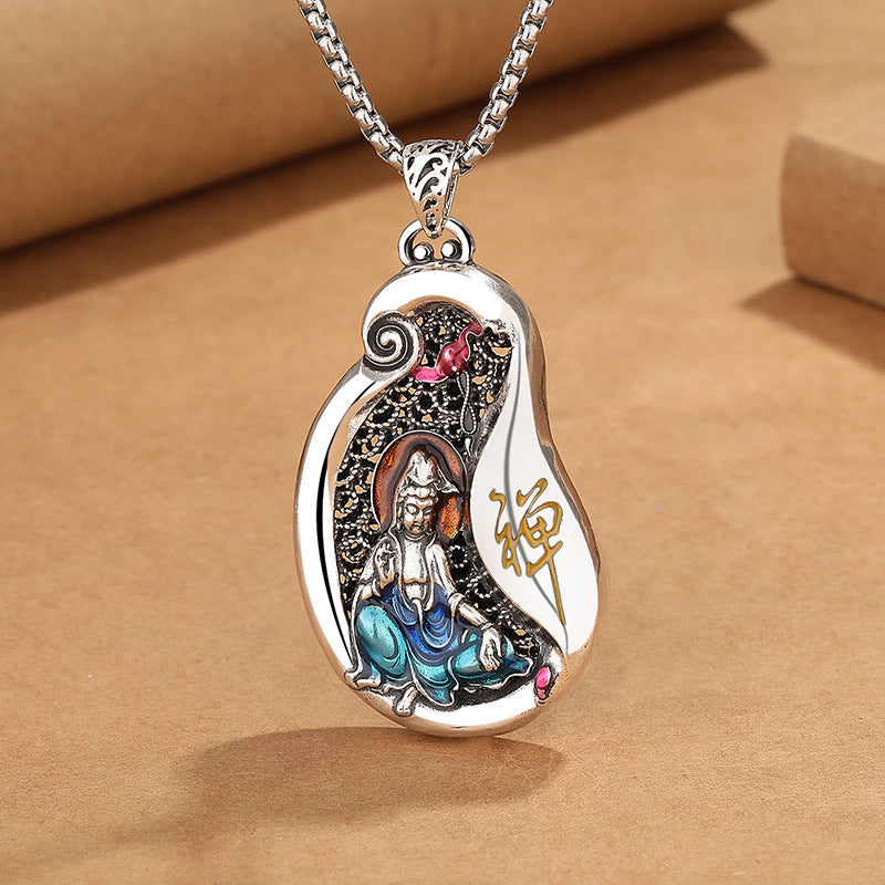 Buddha Stones Avalokitesvara Lotus Design Copper Wealth Necklace Pendant - Avalokitesvara Lotus Design - image 0