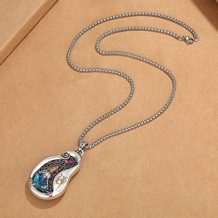 Buddha Stones Avalokitesvara Lotus Design Copper Wealth Necklace Pendant - image 2