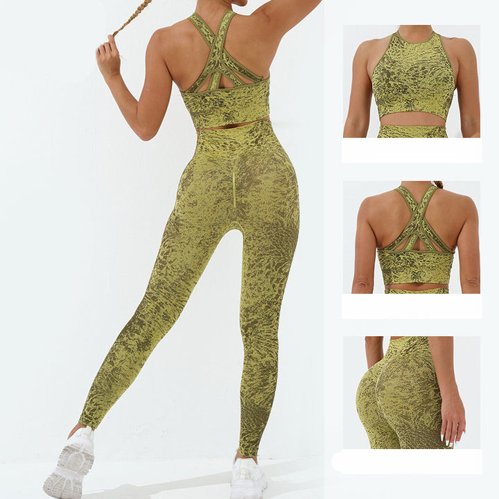 Buddha Stones 2Pcs Seamless Print Fitness Crop Tank Top Pants Sports Gym Outfits Women's Yoga Sets - image 3