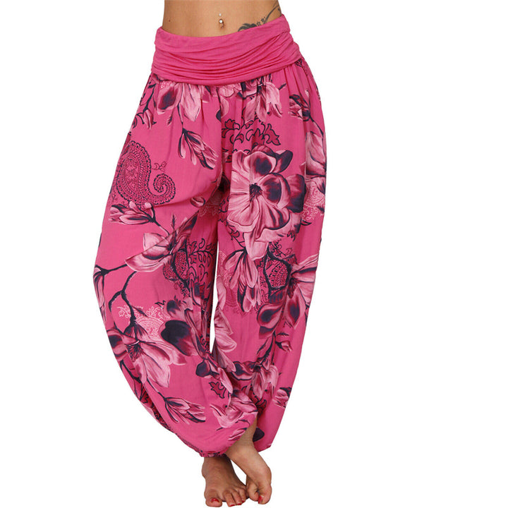 Buddha Stones Flower Leaves Pattern Loose Harem Trousers Women's Yoga Pants - Rose Red - US20，UK/AU24，EU52 (5XL) - image 0