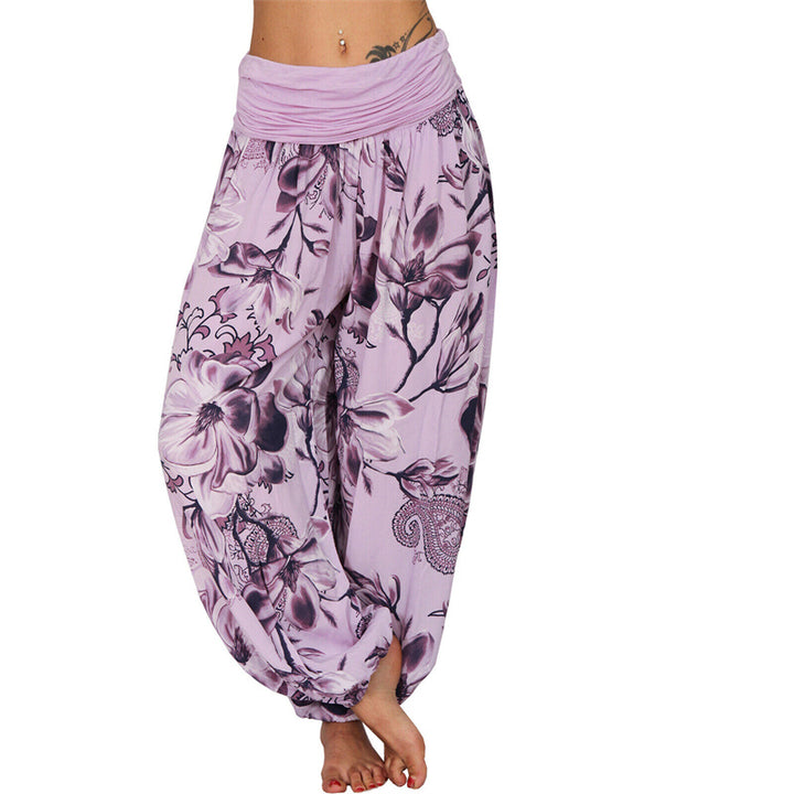 Buddha Stones Flower Leaves Pattern Loose Harem Trousers Women's Yoga Pants - Purple - US20，UK/AU24，EU52 (5XL) - image 16