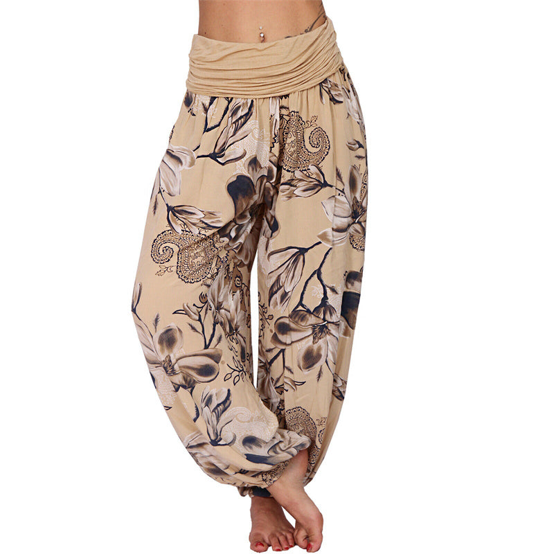 Buddha Stones Flower Leaves Pattern Loose Harem Trousers Women's Yoga Pants - Khaki - US20，UK/AU24，EU52 (5XL) - image 7