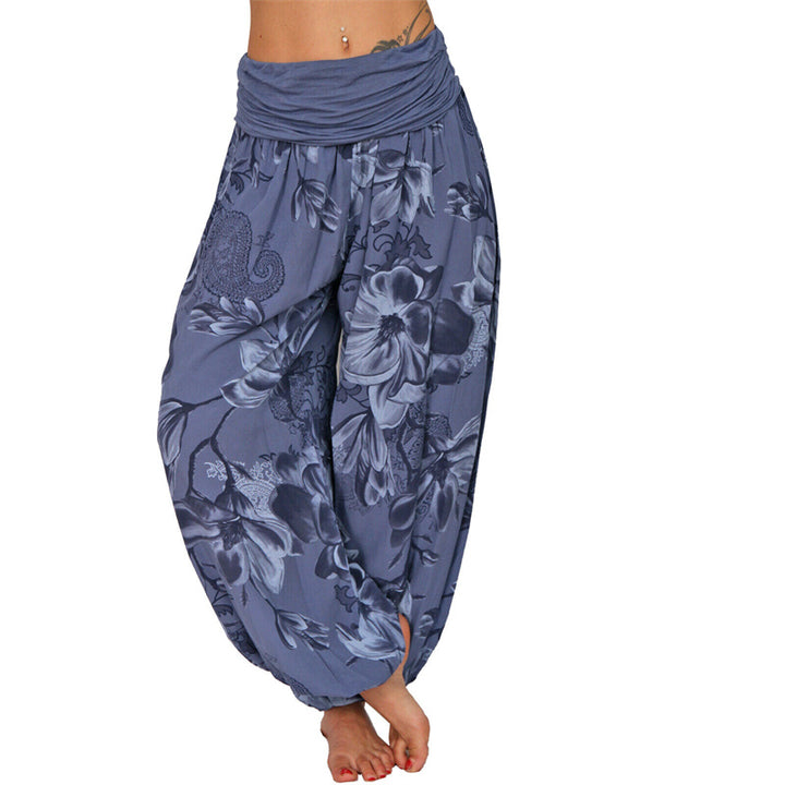 Buddha Stones Flower Leaves Pattern Loose Harem Trousers Women's Yoga Pants - Royal Blue - US20，UK/AU24，EU52 (5XL) - image 22