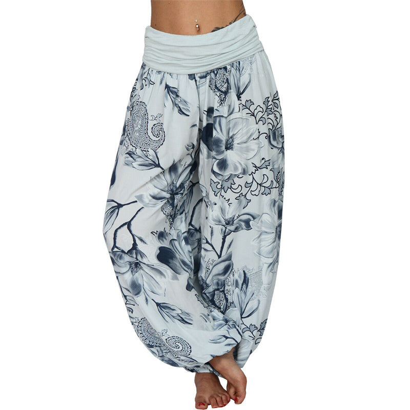 Buddha Stones Flower Leaves Pattern Loose Harem Trousers Women's Yoga Pants - Light Blue - US20，UK/AU24，EU52 (5XL) - image 19