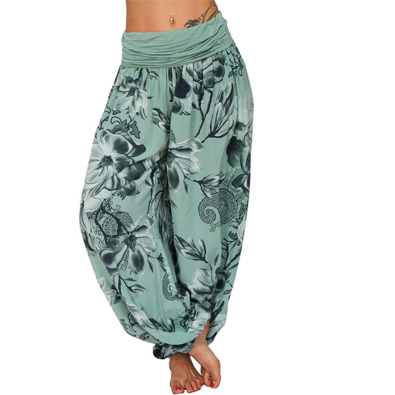 Buddha Stones Flower Leaves Pattern Loose Harem Trousers Women's Yoga Pants - Green - US20，UK/AU24，EU52 (5XL) - image 28