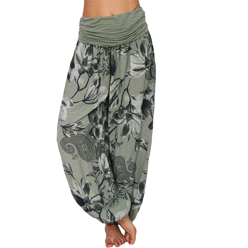 Buddha Stones Flower Leaves Pattern Loose Harem Trousers Women's Yoga Pants - Army Green - US20，UK/AU24，EU52 (5XL) - image 31