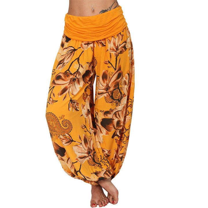 Buddha Stones Flower Leaves Pattern Loose Harem Trousers Women's Yoga Pants - Orange - US20，UK/AU24，EU52 (5XL) - image 34