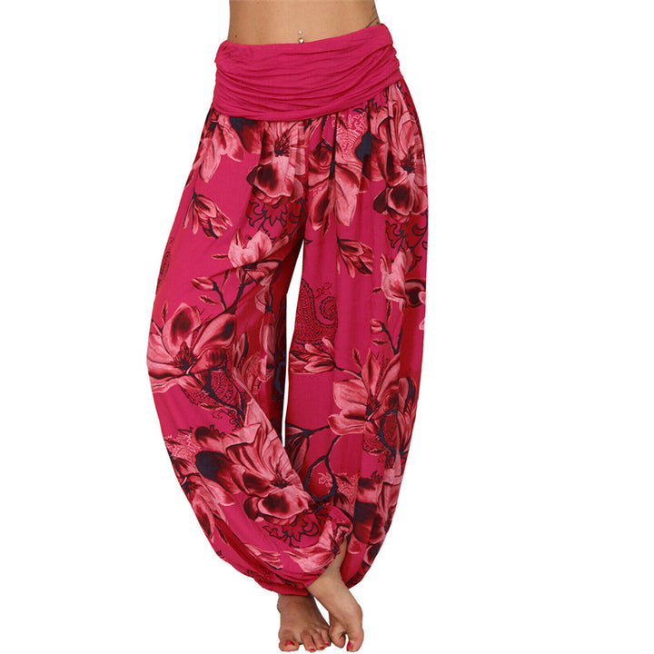 Buddha Stones Flower Leaves Pattern Loose Harem Trousers Women's Yoga Pants - Red - US20，UK/AU24，EU52 (5XL) - image 37