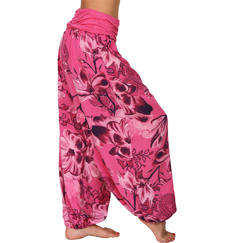 Buddha Stones Flower Leaves Pattern Loose Harem Trousers Women's Yoga Pants - image 1