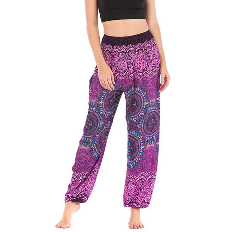 Buddha Stones Boho Loose Harem Trousers Women's Yoga Pants - Purple-US2-8/10，UK/AU6-12/14，EU34-40/42 (F) - image 0