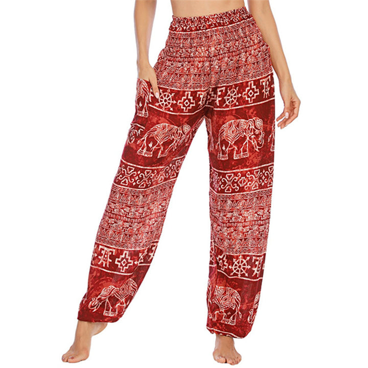 Buddha Stones Elephant Pattern Loose Casual Harem Trousers High Waist Women's Yoga Pants - Red Elephant-US2-8/10，UK/AU6-12/14，EU34-40/42 (F) - image 7