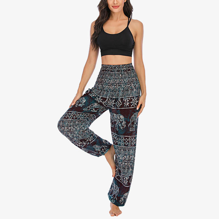 Buddha Stones Elephant Pattern Loose Casual Harem Trousers High Waist Women's Yoga Pants - image 1