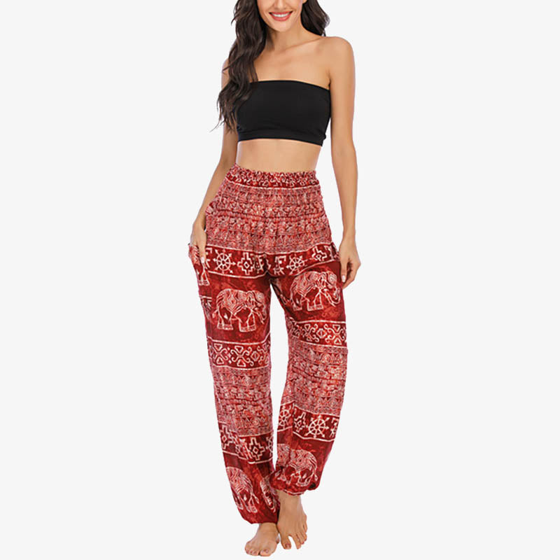 Buddha Stones Elephant Pattern Loose Casual Harem Trousers High Waist Women's Yoga Pants - image 9
