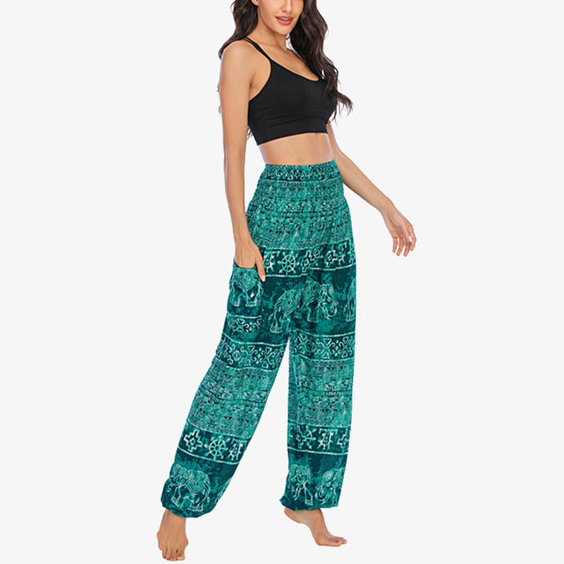 Buddha Stones Elephant Pattern Loose Casual Harem Trousers High Waist Women's Yoga Pants - image 16