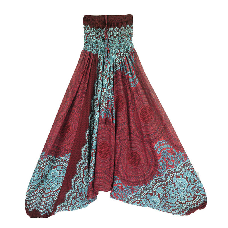 Buddha Stones Two Style Wear Round Geometric Pattern Loose Smocked Harem Trousers Jumpsuit High Waist Women's Yoga Pants - image 1