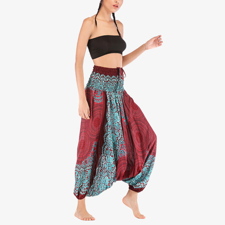 Buddha Stones Two Style Wear Round Geometric Pattern Loose Smocked Harem Trousers Jumpsuit High Waist Women's Yoga Pants - image 5