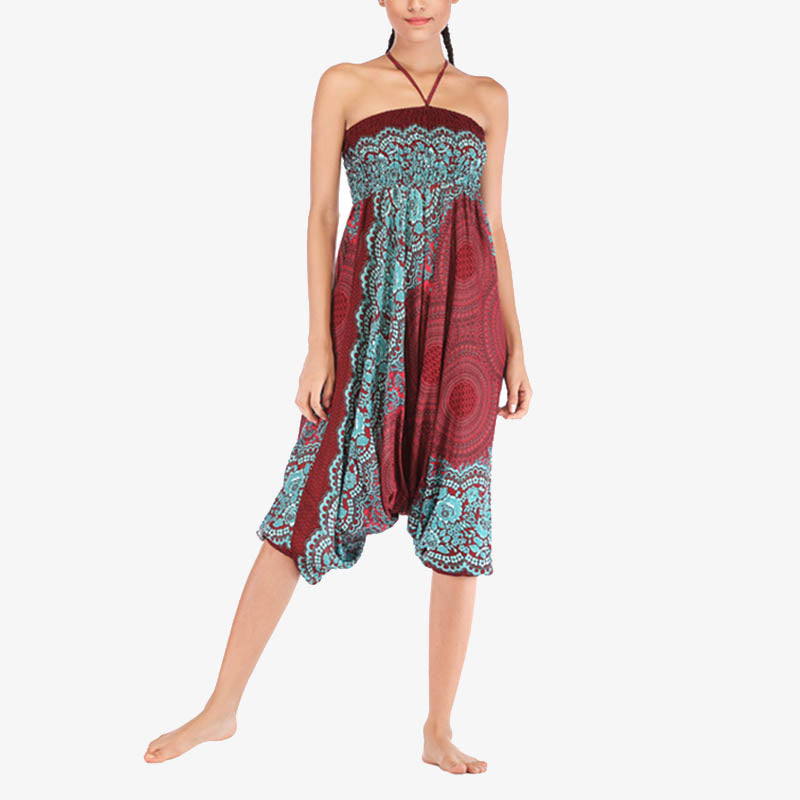 Buddha Stones Two Style Wear Round Geometric Pattern Loose Smocked Harem Trousers Jumpsuit High Waist Women's Yoga Pants - image 7