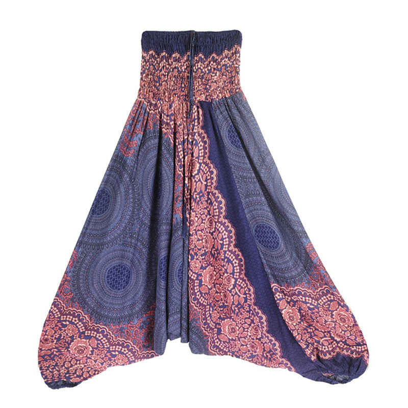 Buddha Stones Two Style Wear Round Geometric Pattern Loose Smocked Harem Trousers Jumpsuit High Waist Women's Yoga Pants - Blue-US2-12，UK/AU6-16，EU34-44 (F) - image 10