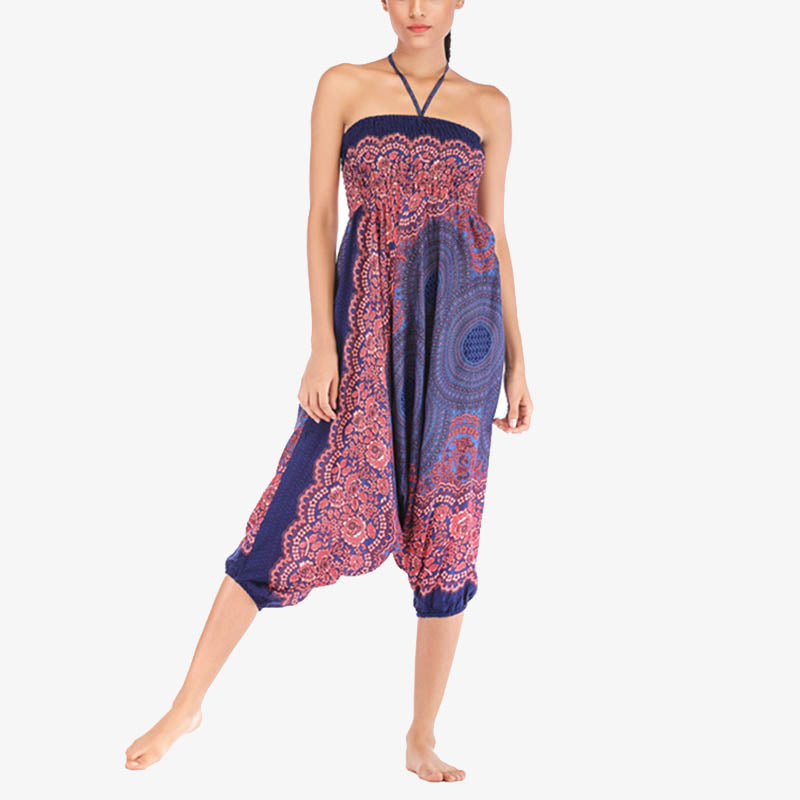 Buddha Stones Two Style Wear Round Geometric Pattern Loose Smocked Harem Trousers Jumpsuit High Waist Women's Yoga Pants - image 16
